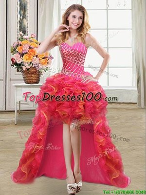 Custom Designed Sleeveless Beading and Ruffles Lace Up Evening Dress