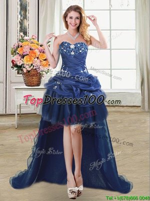 Navy Blue Prom Dresses Prom and Party and For with Beading and Appliques and Pick Ups Sweetheart Sleeveless Lace Up