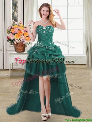 Wonderful Dark Green Lace Up Sweetheart Beading and Appliques and Pick Ups Organza Sleeveless