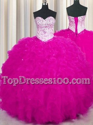 Extravagant Floor Length Fuchsia Sweet 16 Dresses Sweetheart Sleeveless Lace Up