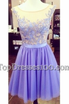 Lavender Zipper Scoop Appliques Party Dress Wholesale Tulle and Lace Sleeveless