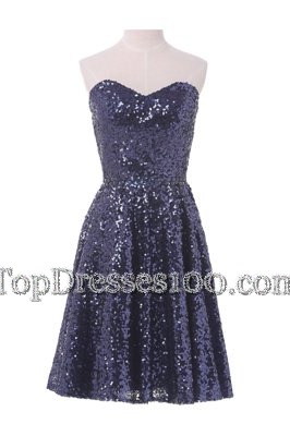 Clearance Knee Length Navy Blue Womens Party Dresses Sequined Sleeveless Sequins