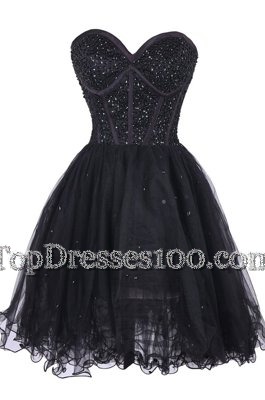 Sweetheart Sleeveless Womens Party Dresses Knee Length Sequins Black Tulle