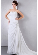 Beautiful 2013 Wedding Dress With Appliques and Ruching Court Train Chiffon For Custom Made