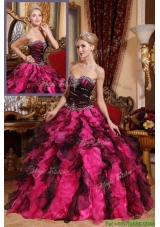 Cheap Beading and Ruffles Quinceanera Gowns in Black and Red