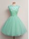 Glamorous Apple Green Cap Sleeves Knee Length Lace Lace Up Bridesmaids Dress