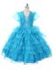 Amazing Baby Blue Lace Up Little Girls Pageant Dress Beading and Ruffled Layers and Bowknot Sleeveless Floor Length