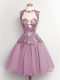 Shining Lilac Sleeveless Lace Knee Length Bridesmaids Dress