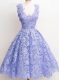 Fabulous Lavender A-line Lace Straps Sleeveless Lace Knee Length Zipper Court Dresses for Sweet 16