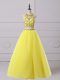 Floor Length A-line Sleeveless Yellow Backless