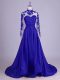 Pretty Royal Blue Mother of the Bride Dress For with Lace and Appliques High-neck Sleeveless Brush Train Lace Up