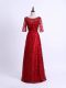 Half Sleeves Lace Lace Up Mother of the Bride Dress with Red