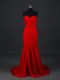 Red Chiffon Side Zipper Sweetheart Sleeveless Prom Dresses Brush Train Ruching