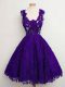 Fancy Purple Sleeveless Knee Length Lace Lace Up Court Dresses for Sweet 16