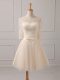 Fantastic A-line Wedding Guest Dresses Champagne Scoop Tulle Half Sleeves Mini Length Lace Up