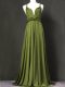 Floor Length Olive Green Quinceanera Dama Dress Chiffon Sleeveless Ruching