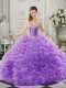 Hot Selling Lavender Quinceanera Gowns Military Ball and Sweet 16 and Quinceanera with Beading and Ruffles Sweetheart Sleeveless Court Train Lace Up