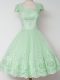 Apple Green Cap Sleeves Knee Length Lace Zipper Bridesmaid Dress