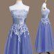 Smart Appliques Wedding Party Dress Lavender Lace Up Sleeveless Tea Length