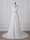 Chiffon Sleeveless Wedding Dress Brush Train and Beading and Ruching