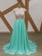 On Sale Scoop Short Sleeves Brush Train Backless Juniors Evening Dress Apple Green Chiffon