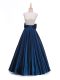 Unique Navy Blue Backless Scoop Beading and Bowknot Womens Evening Dresses Taffeta Sleeveless