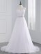 Eye-catching White Sleeveless Brush Train Beading and Lace Wedding Gowns