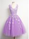 Suitable Lilac V-neck Lace Up Appliques Bridesmaid Dress Sleeveless