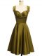 Olive Green Taffeta Lace Up Straps Sleeveless Knee Length Bridesmaid Dresses Ruching