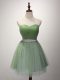 Superior Green Tulle Lace Up Sweetheart Sleeveless Mini Length Vestidos de Damas Beading and Ruching