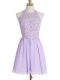 Dazzling Sleeveless Knee Length Lace Lace Up Bridesmaid Gown with Lavender