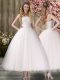 Adorable Sleeveless Organza Ankle Length Lace Up Wedding Gowns in White with Embroidery