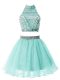 Edgy Light Blue Zipper Quinceanera Court of Honor Dress Beading Sleeveless Knee Length