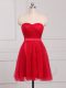 Tulle Sweetheart Sleeveless Zipper Ruching Court Dresses for Sweet 16 in Red