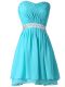 Fashionable Empire Evening Dress Aqua Blue Sweetheart Chiffon Sleeveless Mini Length Lace Up