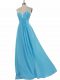 Customized One Shoulder Sleeveless Zipper Quinceanera Dama Dress Aqua Blue Chiffon