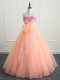 Graceful Sleeveless Floor Length Beading and Appliques and Bowknot Lace Up Sweet 16 Quinceanera Dress with Peach