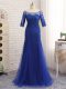 Deluxe Royal Blue Zipper Mother of Groom Dress Lace and Appliques Half Sleeves Floor Length