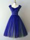 Charming Chiffon V-neck Cap Sleeves Lace Up Ruching Wedding Party Dress in Royal Blue