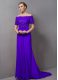 Dramatic Zipper Mother of Groom Dress Purple for Prom and Party with Lace Sweep Train