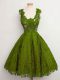 Dramatic Knee Length A-line Sleeveless Olive Green Bridesmaid Gown Lace Up