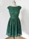 Elegant Lace Scoop Cap Sleeves Lace Up Lace Vestidos de Damas in Dark Green