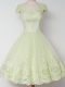 Custom Made Yellow Green Cap Sleeves Knee Length Lace Zipper Bridesmaids Dress