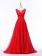 Great Lace Up Red for Prom and Military Ball and Sweet 16 with Lace and Appliques and Belt Brush Train