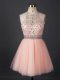 A-line Prom Party Dress Peach Scoop Tulle Sleeveless Mini Length Lace Up