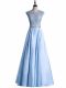 Traditional Light Blue Sleeveless Beading and Lace Floor Length Homecoming Dress