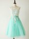 A-line Court Dresses for Sweet 16 Turquoise Scoop Tulle Sleeveless Knee Length Lace Up