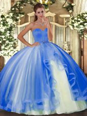 Sleeveless Tulle Floor Length Lace Up Quinceanera Dresses in Baby Blue with Beading