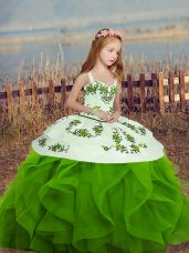 Green Pageant Dresses Party and Sweet 16 and Wedding Party with Embroidery and Ruffles Spaghetti Straps Sleeveless Lace Up