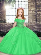 Admirable Beading Pageant Gowns For Girls Green Lace Up Sleeveless Floor Length